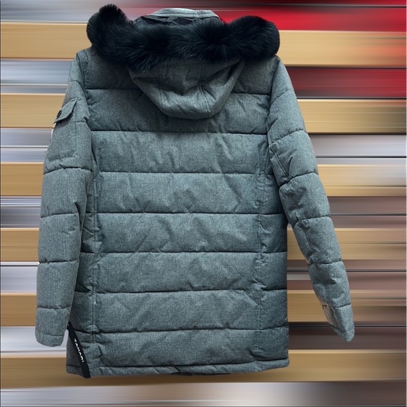 NWT,tahari mens real fur top puffer jacket light grey - Picture 3 of 17